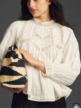 Jennifer & Grace Eyelet Flowy Embroidered Detailed White Dainty Cotton Blouse